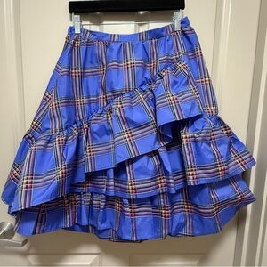 Anthropologie Asymmetrical Blue ruffle Plaid Skirt